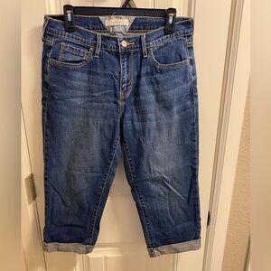 Levis Jeans Size 8 Capri Length Blue Stretch Denim Rolled Cuff Capris